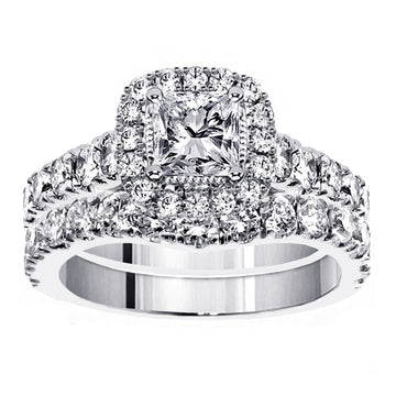 3.00 CT Prong Set Princess Cut Diamond Encrusted Engagement Bridal Set in 14k White Gold